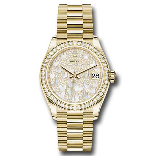 Rolex Yellow Gold Day-Date 36 Watch - Bezel - White Mother-Of-Pearl Diamond Dial - President Bracelet-118388
