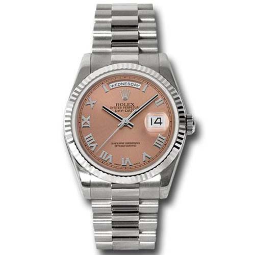 Rolex White Gold Day-Date 36 Watch - Fluted Bezel - Copper Roman Dial - President Bracelet-118239