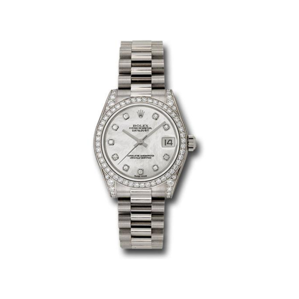 Rolex White Gold Datejust 31 Watch - 48 Diamond Bezel - Mother-Of-Pearl Diamond Dial - President Bracelet-178159