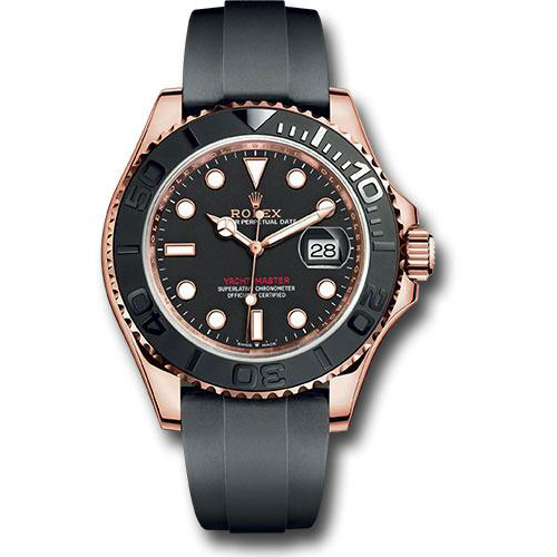Rolex Everose Gold Yacht-Master 40 Watch - Black Dial - Oysterflex Strap