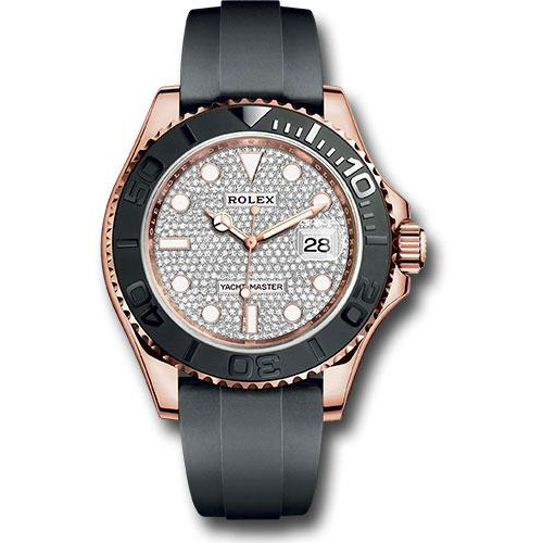 Rolex Everose Gold Yacht-Master 40 Watch - Diamond Paved Dial - Oysterflex Strap