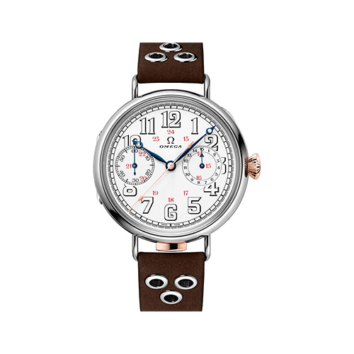 Omega Specialities First OMEGA Wrist-Chronograph - 47.5 mm White Gold Case - White Enamel Dial - Riveted Leather Strap Limited Edition of 18