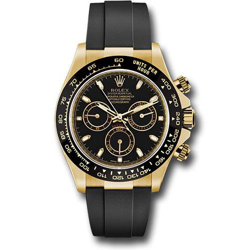 Rolex Yellow Gold Cosmograph Daytona 40 Watch - Black Index Dial - Black Oysterflex Strap - 116518LN bkof