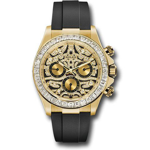 Rolex Yellow Gold Cosmograph Daytona 40 Watch - Diamond Bezel - Eye of the Tiger Dial - Black Oysterflex Strap - 116588 TBR-003