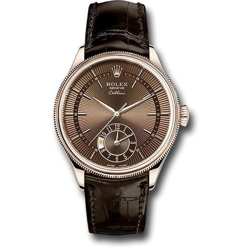 Rolex Cellini Dual Time Watch - Everose - Brown Dial - Brown Leather Strap - 50525 brbr