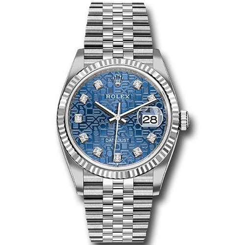 Rolex Steel Datejust 36 Watch - Fluted Bezel - Blue Jubilee Diamond Dial - Jubilee Bracelet - 2019 Release - 126234 bljdj