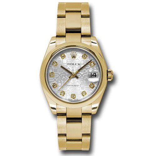 Rolex Yellow Gold Datejust 31 Watch - Domed Bezel - Silver Jubilee Diamond Dial - Oyster Bracelet - 178248 sjdo