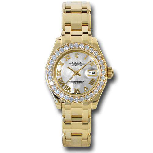 Rolex Yellow Gold Lady-Datejust Pearlmaster 29 Watch - 32 Diamond Bezel - Mother-Of-Pearl Roman Dial - 80298 mr