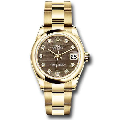 Rolex Yellow Gold Datejust 31 Watch - Domed Bezel - Dark Mother-of-Pearl Diamond Dial - Oyster Bracelet - 278248 dkmdo