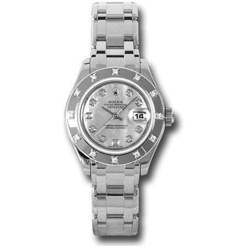 Rolex White Gold Lady-Datejust Pearlmaster 29 Watch - 12 Diamond Bezel - Mother-Of-Pearl Diamond Dial - 80319 md
