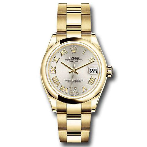 Rolex Yellow Gold Datejust 31 Watch - Domed Bezel - Silver Diamond Six Dial - Oyster Bracelet - 278248 sdr6o
