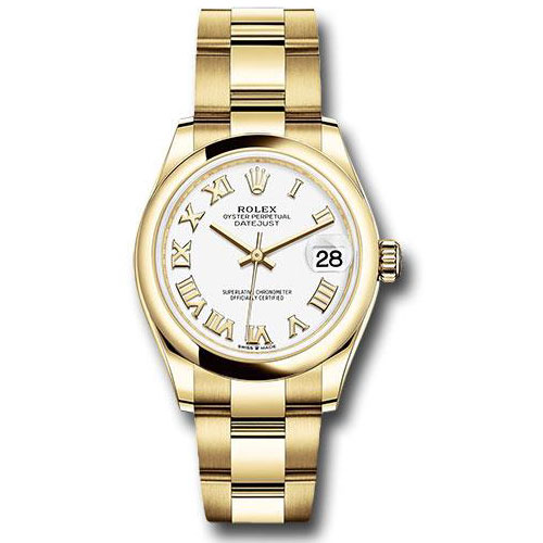 Rolex Yellow Gold Datejust 31 Watch - Domed Bezel - White Roman Dial - Oyster Bracelet - 278248 wro
