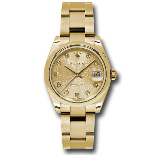 Rolex Yellow Gold Datejust 31 Watch - Domed Bezel - Champagne Jubilee Diamond Dial - Oyster Bracelet - 178248 chjdo