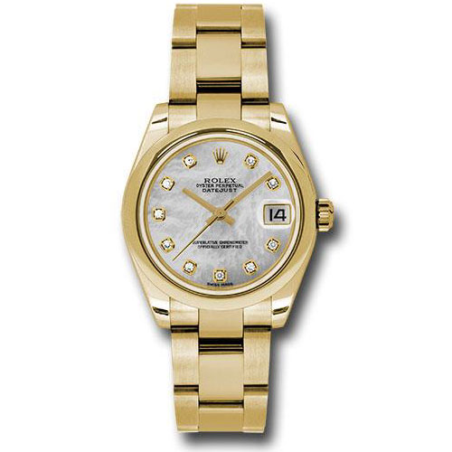 Rolex Yellow Gold Datejust 31 Watch - Domed Bezel - White Mother-Of-Pearl Diamond Dial - Oyster Bracelet - 178248 mdo