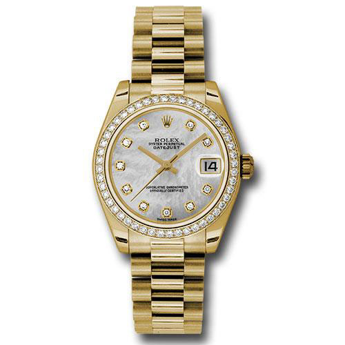 Rolex Yellow Gold Datejust 31 Watch - 48 Diamond Bezel - Mother-Of-Pearl Diamond Dial - President Bracelet - 178288 mdp