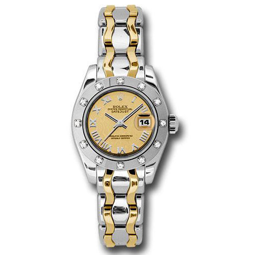 Rolex White Gold Lady-Datejust Pearlmaster 29 Watch - 12 Diamond Bezel - Champagne Mirror Roman Dial - 80319 chrbic