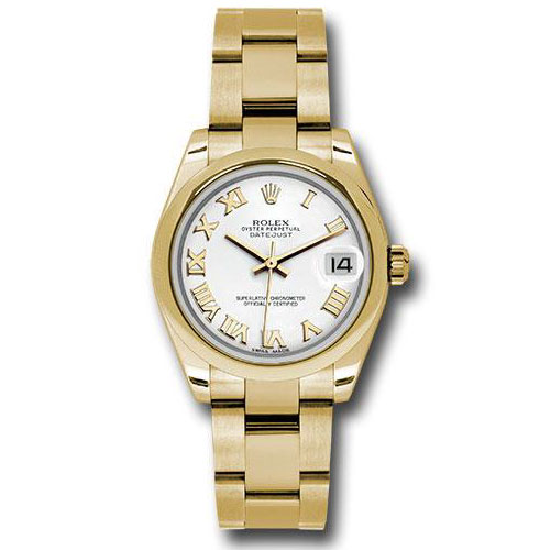 Rolex Yellow Gold Datejust 31 Watch - Domed Bezel - White Roman Dial - Oyster Bracelet - 178248 wro