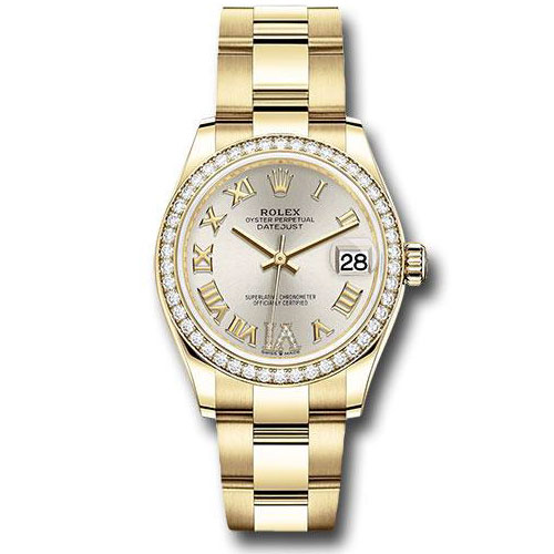 Rolex Yellow Gold Datejust 31 Watch - Diamond Bezel - Silver Diamond Six Dial - Oyster Bracelet - 278288RBR sdr6o