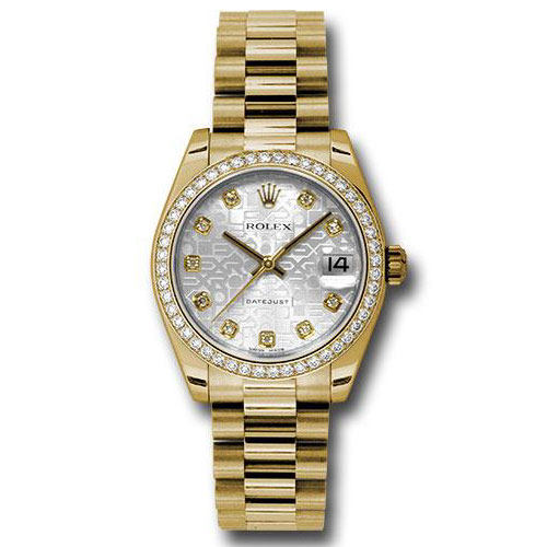 Rolex Yellow Gold Datejust 31 Watch - 48 Diamond Bezel - Silver Jubilee Diamond Dial - President Bracelet - 178288 sjdp