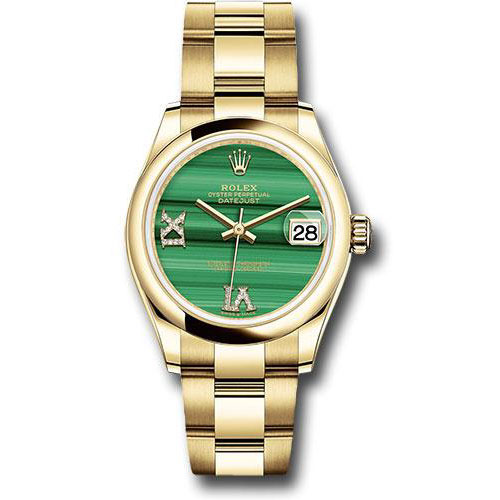 Rolex Yellow Gold Datejust 31 Watch - Domed Bezel - Malachite Diamond Six and Nine Dial - Oyster Bracelet - 278248 madr69o