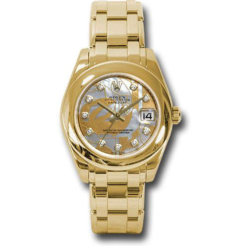 Rolex Yellow Gold Datejust Pearlmaster 34 Watch - Polished Bezel - Goldust Dream Mother-Of-Pearl Diamond Dial - 81208 gdd