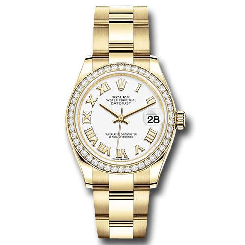 Rolex Yellow Gold Datejust 31 Watch - Diamond Bezel - White Roman Dial - Oyster Bracelet - 278288RBR wro