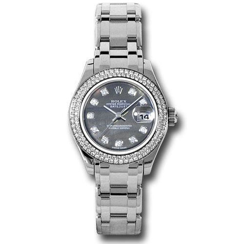 Rolex White Gold Lady-Datejust Pearlmaster 29 Watch - 116 Diamond Bezel - Dark Mother-Of-Pearl Diamond Dial - 80339 dkmd