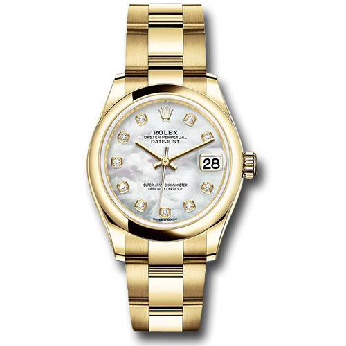 Rolex Yellow Gold Datejust 31 Watch - Domed Bezel - Mother-of-Pearl Diamond Dial - Oyster Bracelet - 278248 mdo
