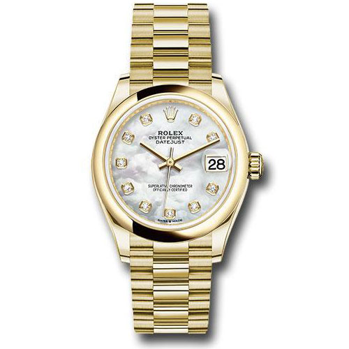 Rolex Yellow Gold Datejust 31 Watch - Domed Bezel - Mother-of-Pearl Diamond Dial - President Bracelet - 278248 mdp