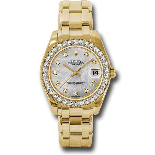 Rolex Yellow Gold Datejust Pearlmaster 34 Watch - 34 Diamond Bezel - White Mother-Of-Pearl Diamond Dial - 81298 md