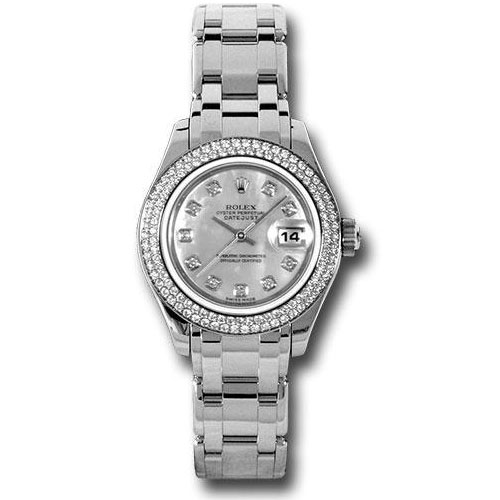 Rolex White Gold Lady-Datejust Pearlmaster 29 Watch - 116 Diamond Bezel - Mother-Of-Pearl Diamond Dial - 80339 md