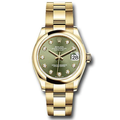 Rolex Yellow Gold Datejust 31 Watch - Domed Bezel - Olive Green Diamond Dial - Oyster Bracelet - 278248 ogdo