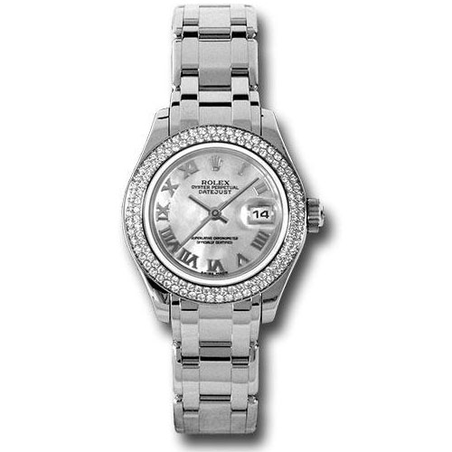 Rolex White Gold Lady-Datejust Pearlmaster 29 Watch - 116 Diamond Bezel - Mother-Of-Pearl Roman Dial - 80339 mr
