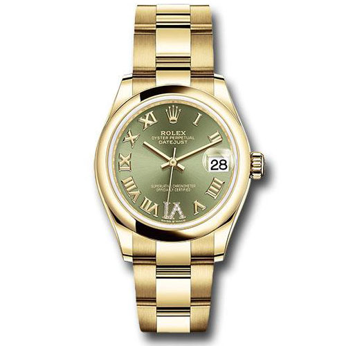 Rolex Yellow Gold Datejust 31 Watch - Domed Bezel - Olive Green Diamond Six Dial - Oyster Bracelet - 278248 ogdr6o