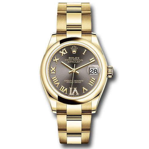 Rolex Yellow Gold Datejust 31 Watch - Domed Bezel - Dark Grey Diamond Six Dial - Oyster Bracelet - 278248 dkgdr6o