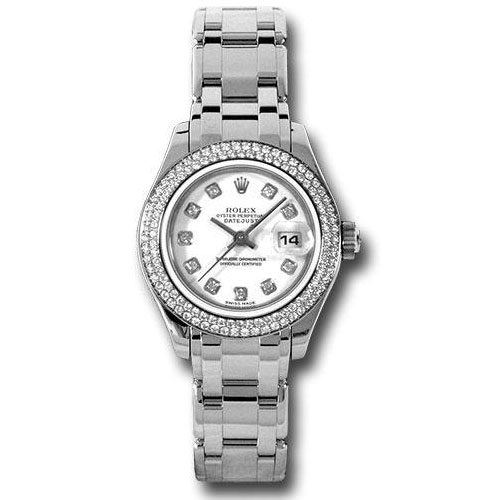 Rolex White Gold Lady-Datejust Pearlmaster 29 Watch - 116 Diamond Bezel - White Diamond Dial - 80339 wd