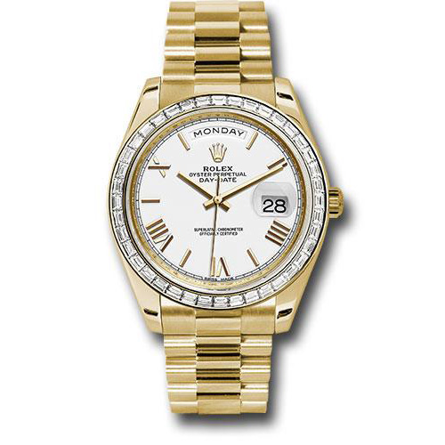 Rolex Yellow Gold Day-Date 40 Watch -  Bezel - White Bevelled Roman Dial - President Bracelet - 228398TBR wrp