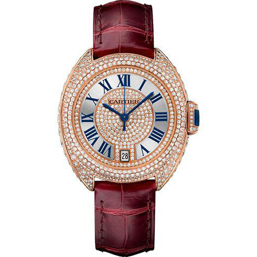 Cartier Cle de Cartier Watch - 35 mm Pink Gold Diamond Case - Pink Gold Diamond Dial - Bourdeau Alligator Strap - WJCL0036