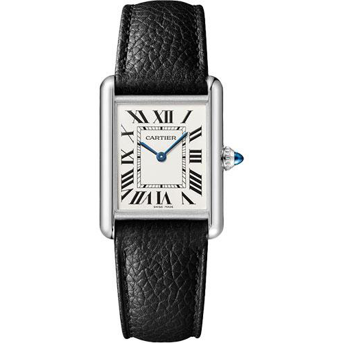 Cartier Tank Must Watch - 33.7 mm x 25.5 mm Steel Case - Silvered Dial - Interchangeable Black Grained Calfskin Strap - WSTA0041