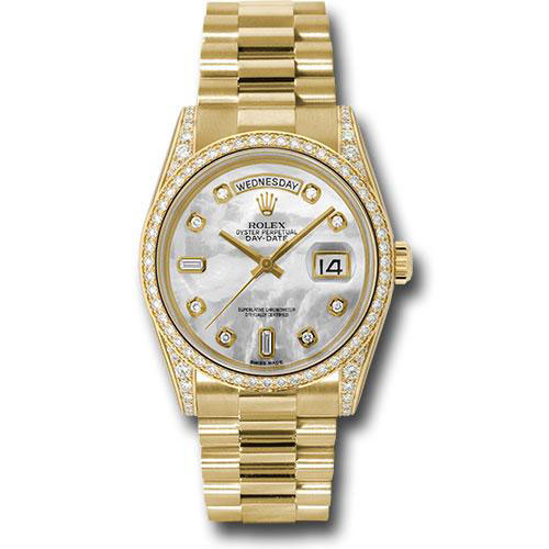 Rolex Yellow Gold Day-Date 36 Watch -  Bezel - White Mother-Of-Pearl Diamond Dial - President Bracelet - 118388 mdp
