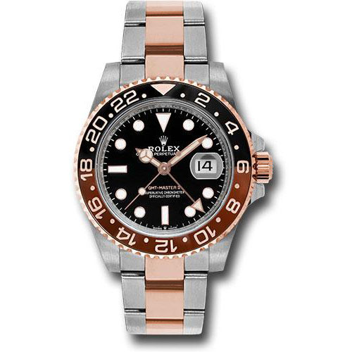 Rolex Everose Rolesor GMT-Master II 40 Watch - Black And Brown Root Beer Bezel - Black Dial - Oyster Bracelet - 126711CHNR bk