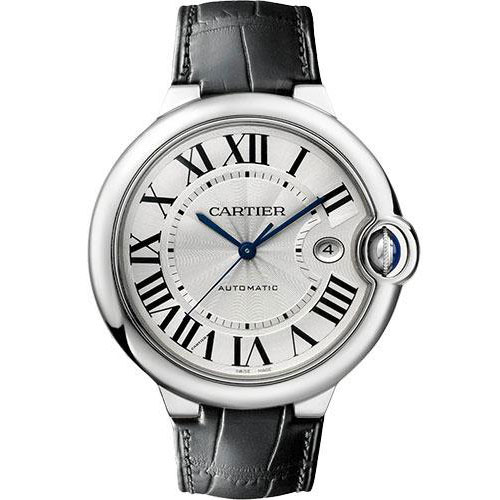 Cartier Ballon Bleu de Cartier Watch - 42 mm Steel Case - Silvered Opaline Dial - Black Alligator Strap - WSBB0026