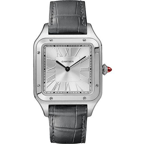 Cartier Santos-Dumont Le Bresil Watch - 43.5 mm x 31.4 mm Platinum Case - Silvered Dial - Grey Alligator Strap - WGSA0034