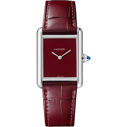 Cartier Tank Must Watch - 33.7 mm x 25.5 mm Steel Case - Claret Dial - Claret Alligator Strap - WSTA0054