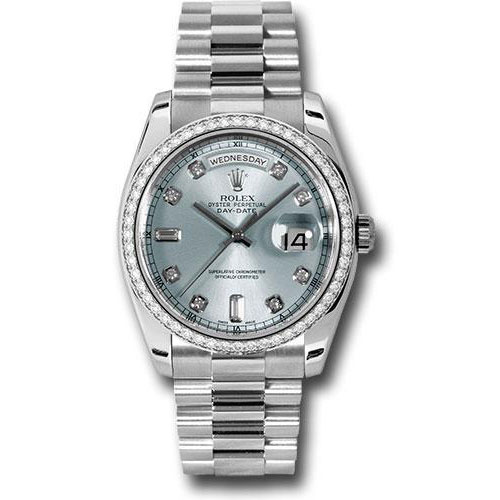 Rolex Platinum Day-Date 36 Watch -  Bezel - Glacier Blue Diamond Dial - President Bracelet - 118346 gladp
