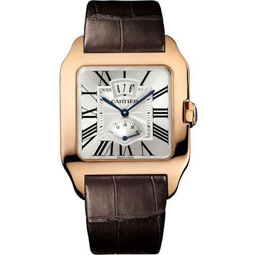 Cartier Santos Dumont Power Reserve Watch - 38 mm Pink Gold Case - Silvered Dial - Brown Alligator Strap - W2020067