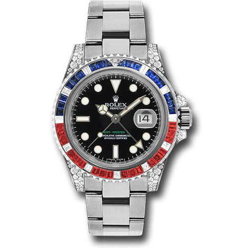 Rolex White Gold GMT-Master II 40 Watch - Sapphire Ruby Diamond Bezel - Black Dial - Oyster Bracelet - 116759SARU
