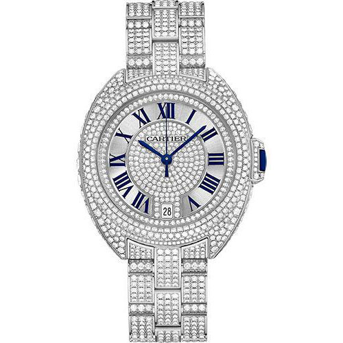 Cartier Cle De Cartier Watch - 35 mm White Gold Diamond Case - Diamond Bezel - Silver Diamond Dial - Diamond Bracelet - HPI00981