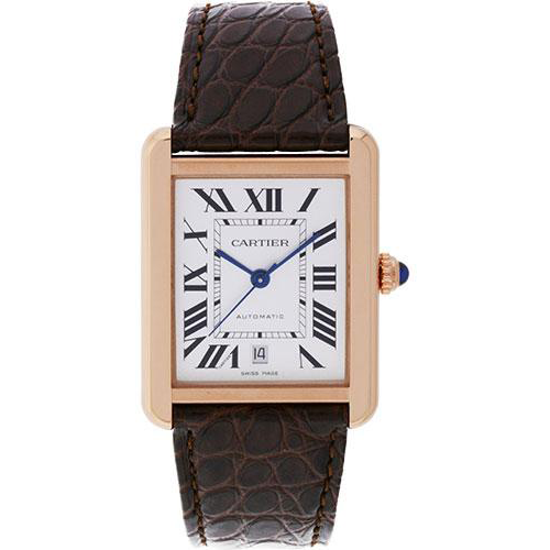 Cartier Tank Solo Extra Large Model Watch - 31 x 40.8 mm Pink Gold And Steel Case - Matt Brown Alligator Strap - W5200026