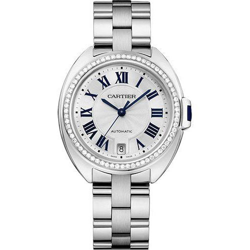 Cartier Cle De Cartier Watch - 35 mm White Gold Diamond Case - Diamond Bezel - Silver Dial - WJCL0007